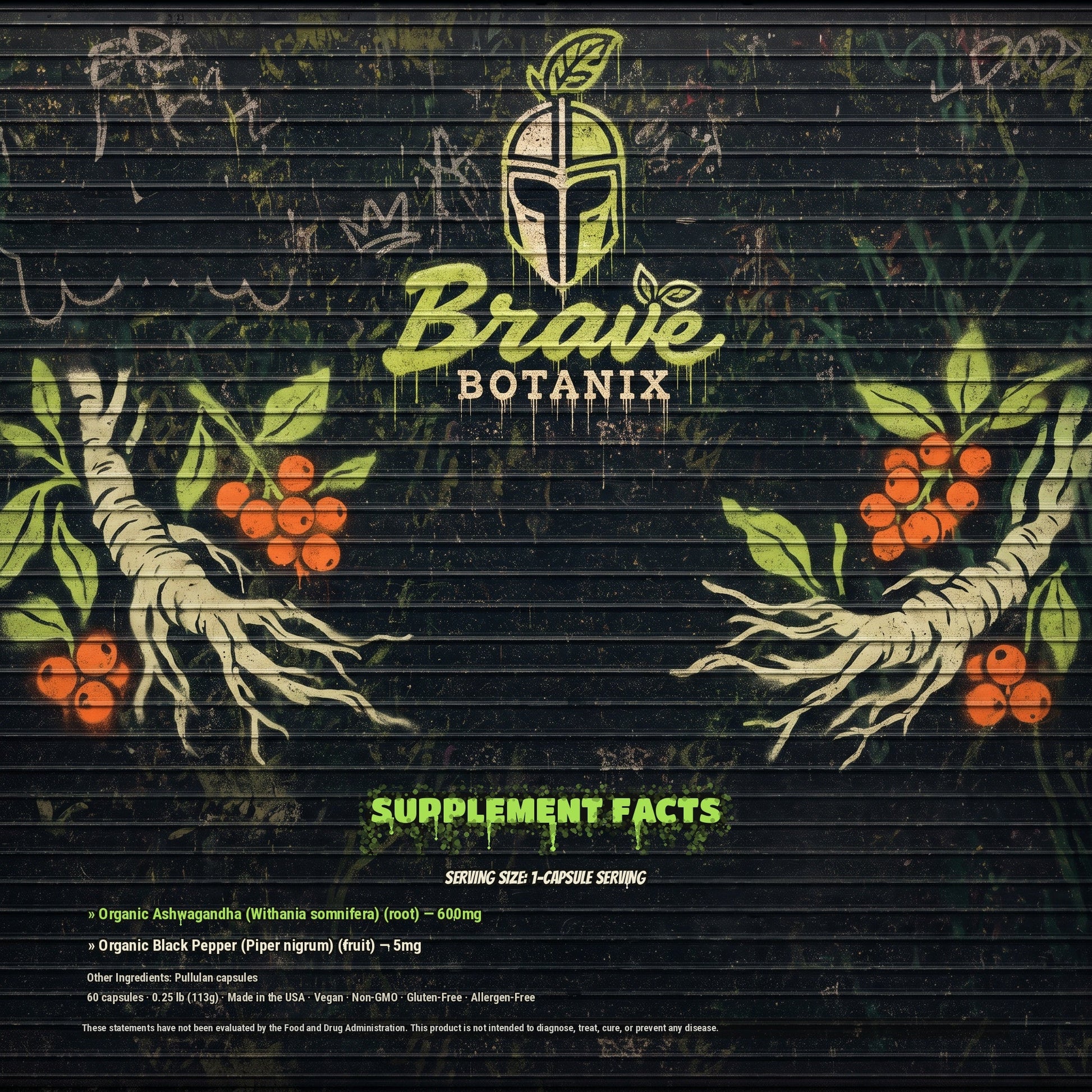 SereneWarrior Ashwagandha Supplement Facts spray paint mural