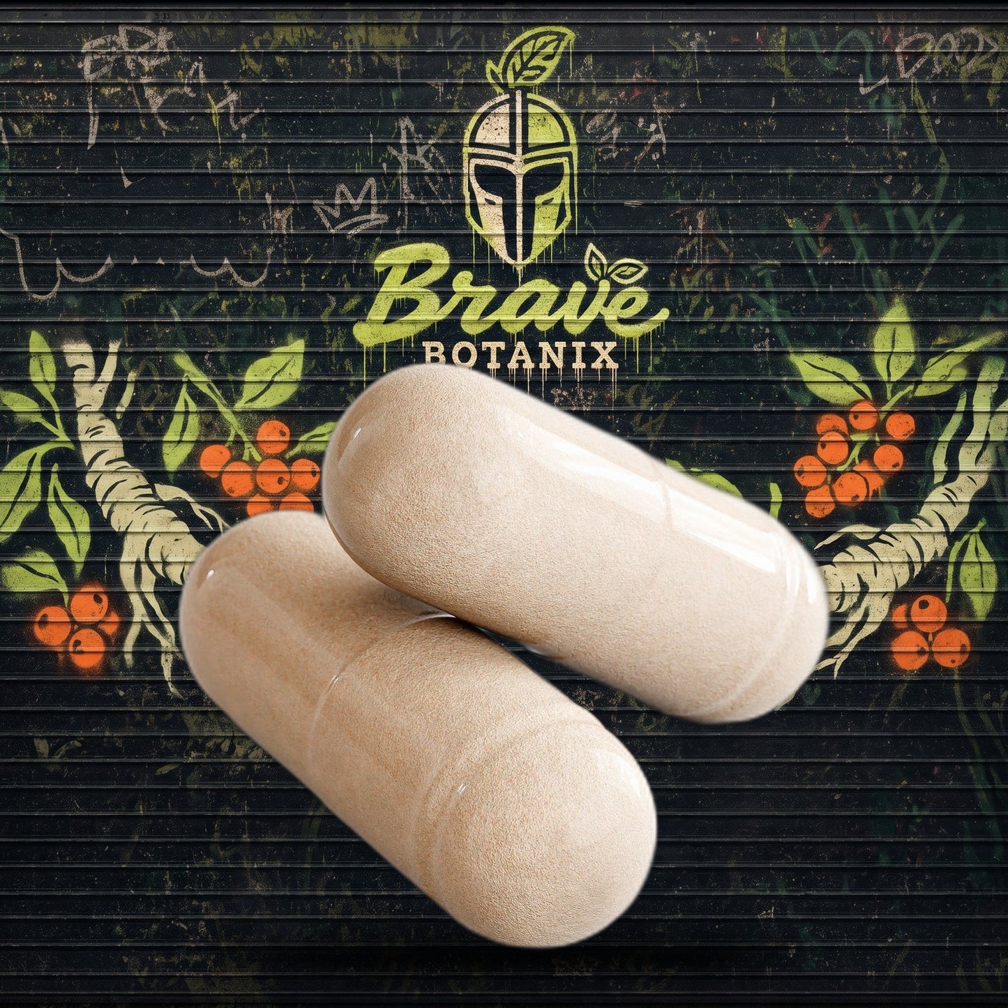 SereneWarrior Ashwagandha Capsules graffiti mural mockup