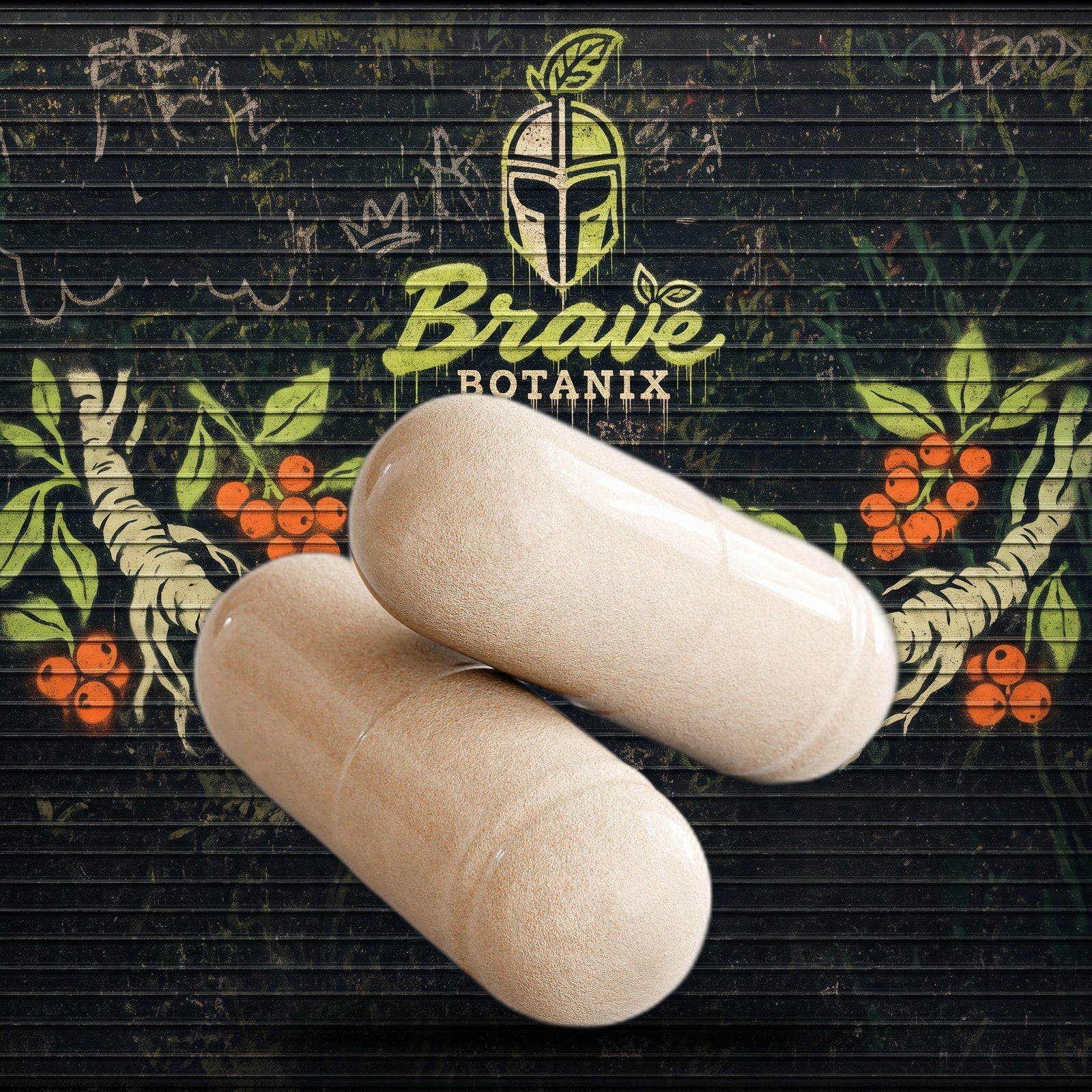 SereneWarrior Ashwagandha Capsules graffiti mural mockup