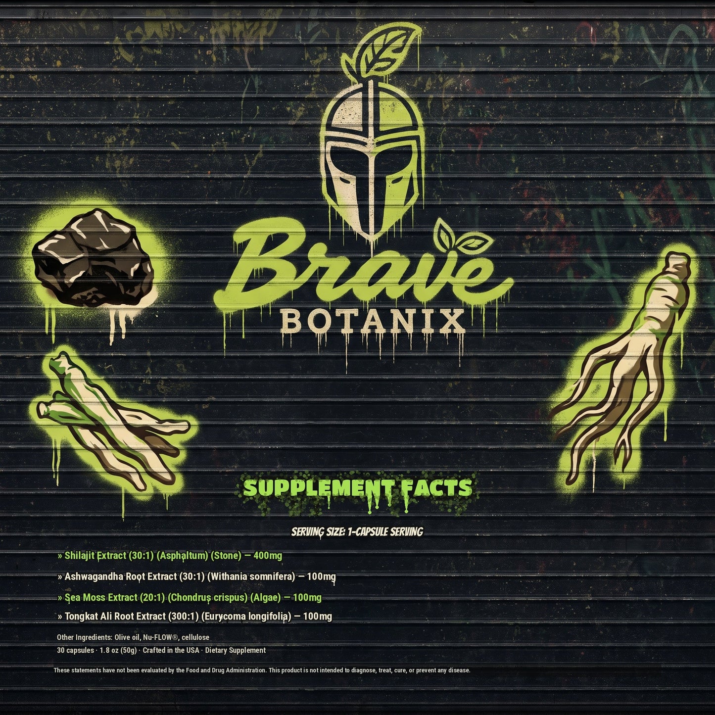 Shilajit Samurai Supplement Facts spray paint mural
