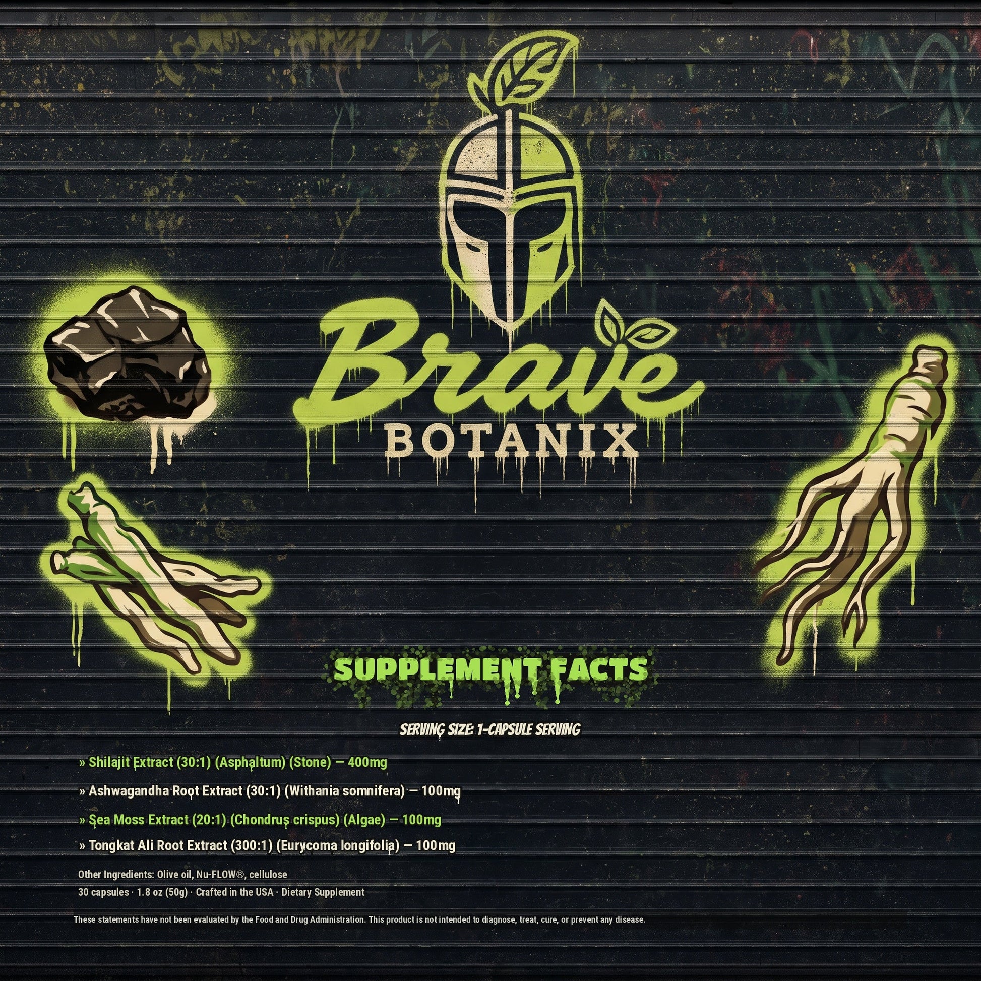Shilajit Samurai Supplement Facts spray paint mural