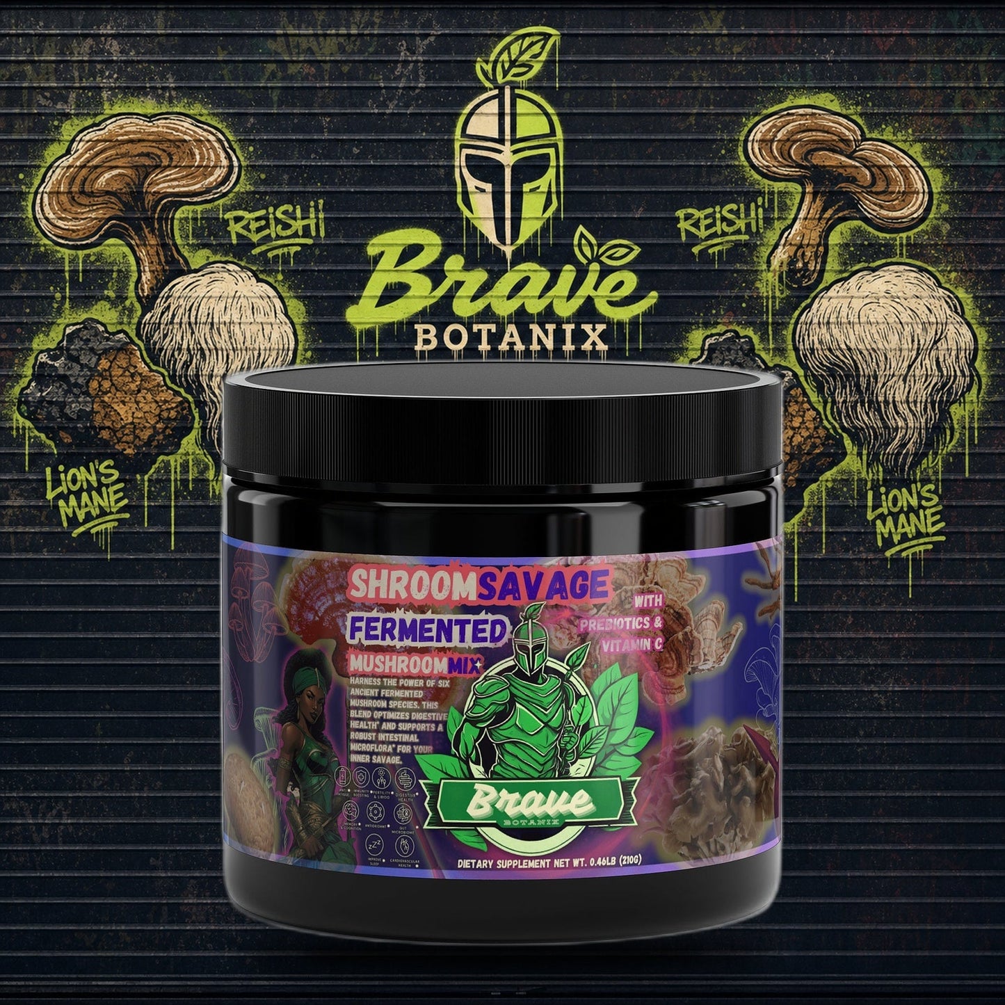 Shroom Savage Fermented 6-Mushroom Powder — Immune & Gut Support, 210g