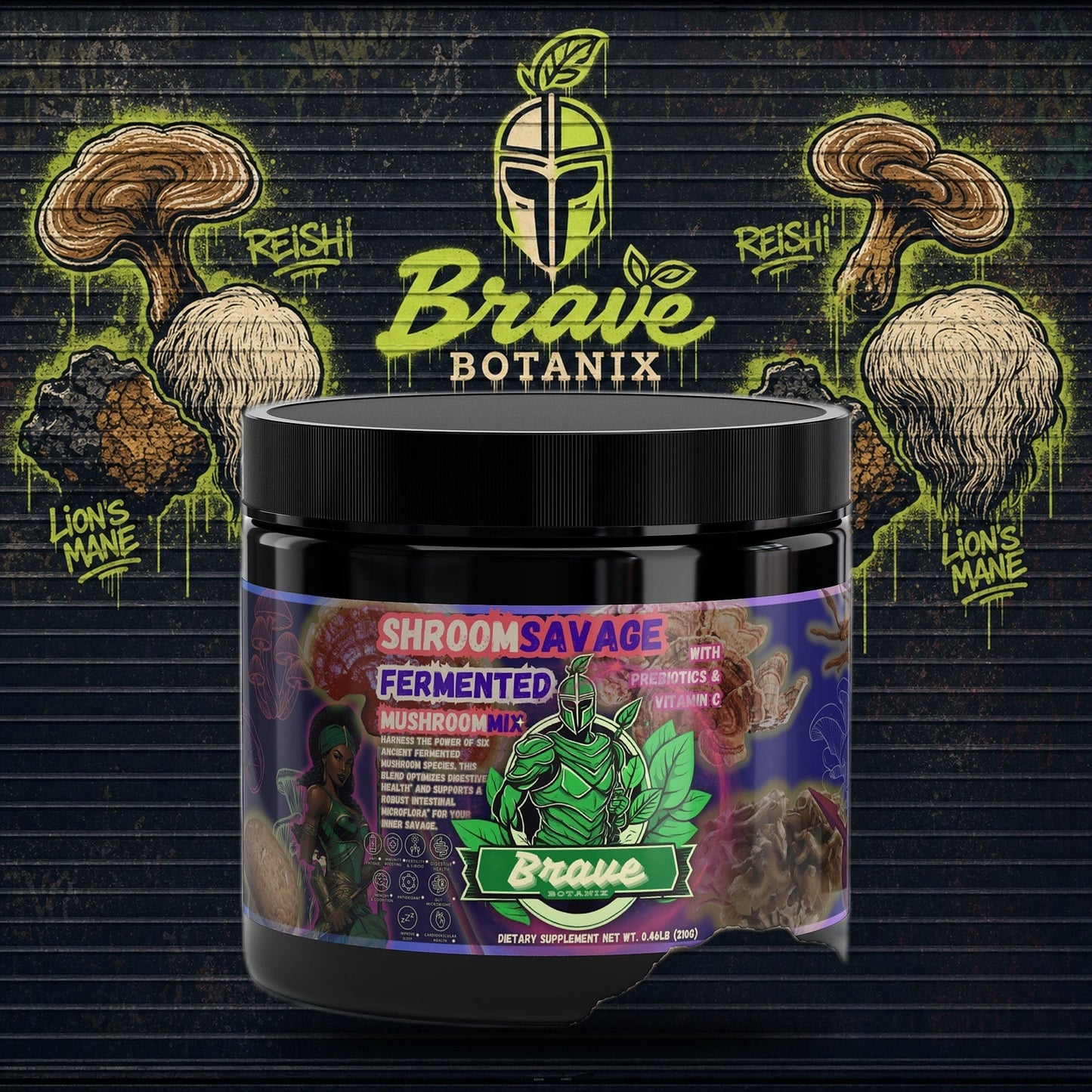 Shroom Savage Fermented 6-Mushroom Powder — Immune & Gut Support, 210g