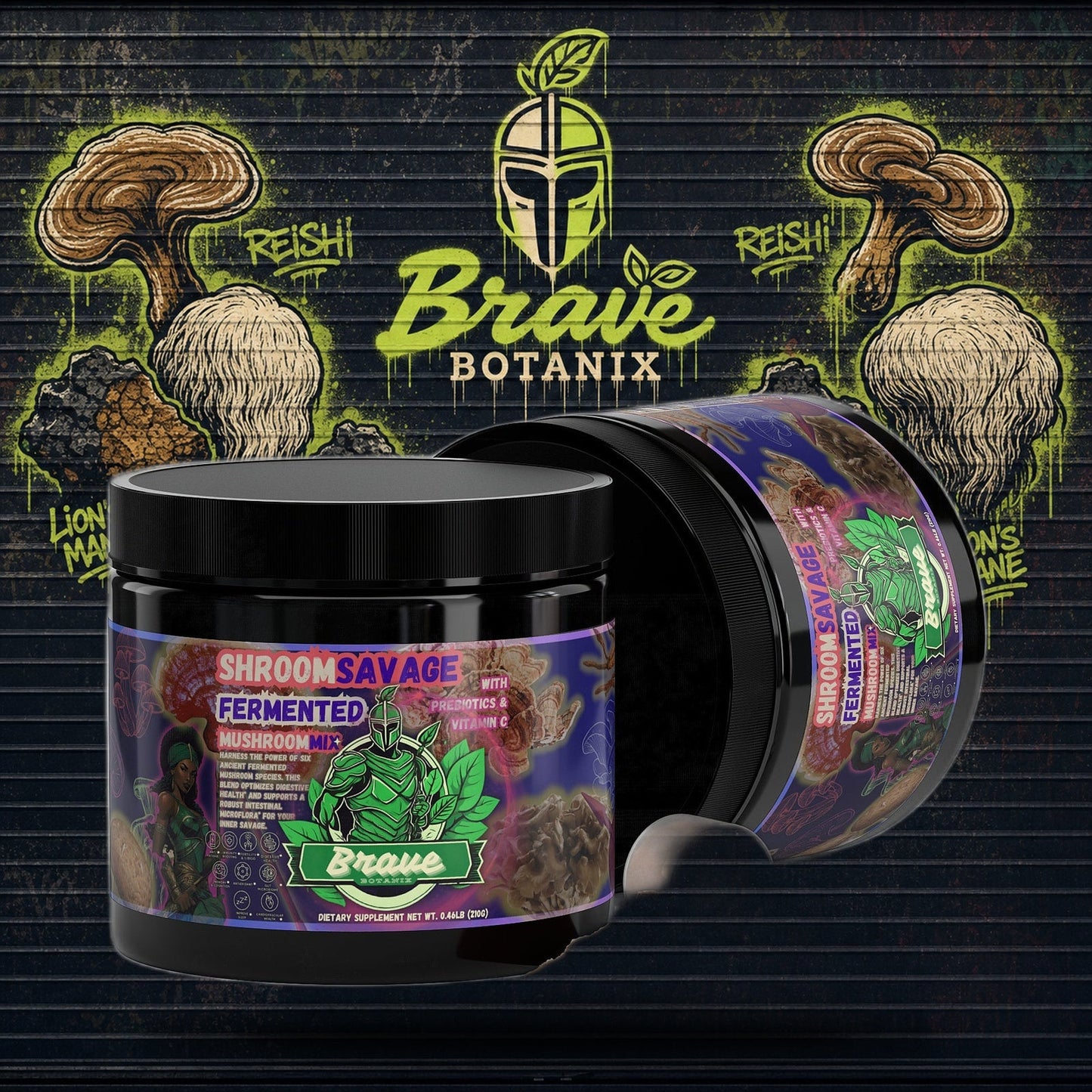 Shroom Savage Fermented 6-Mushroom Powder — Immune & Gut Support, 210g