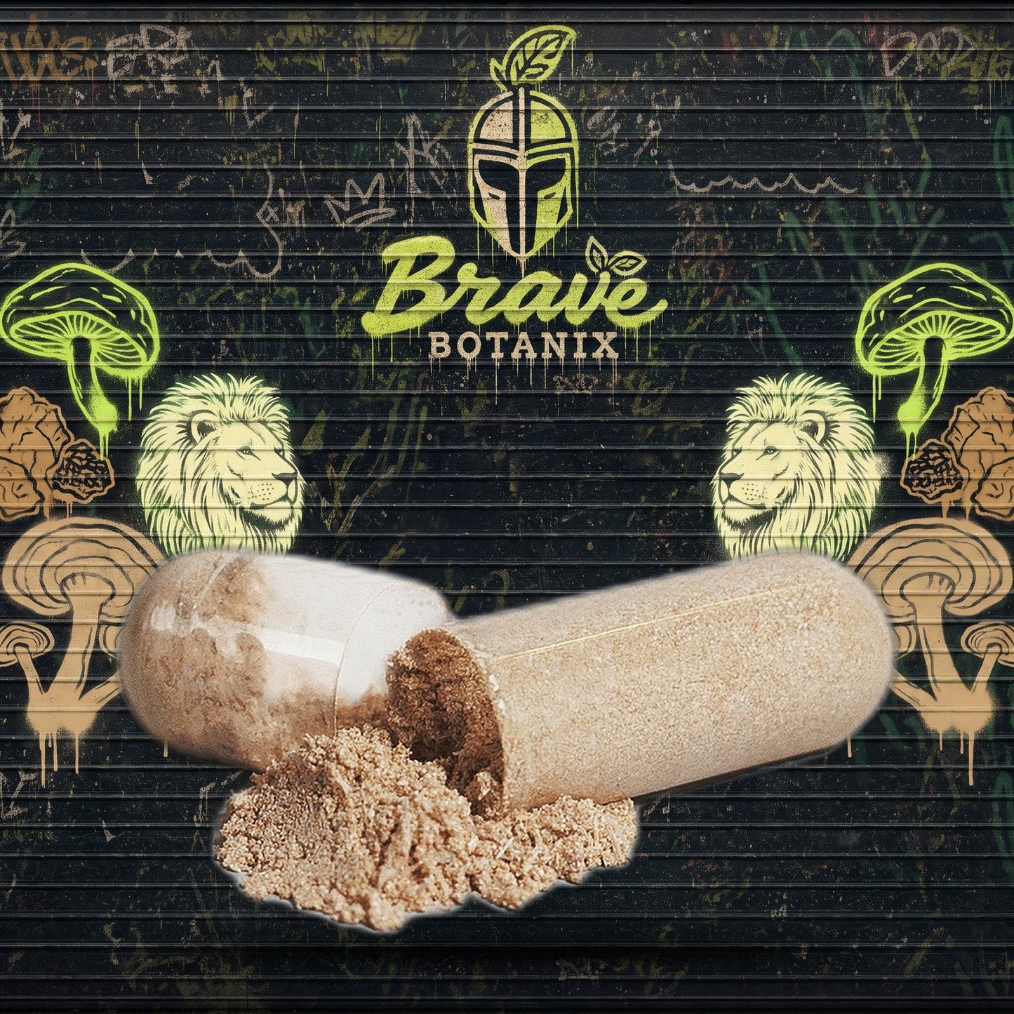 Brave Botanix Shroom Savage Mushroom Mix graffiti mural mockup