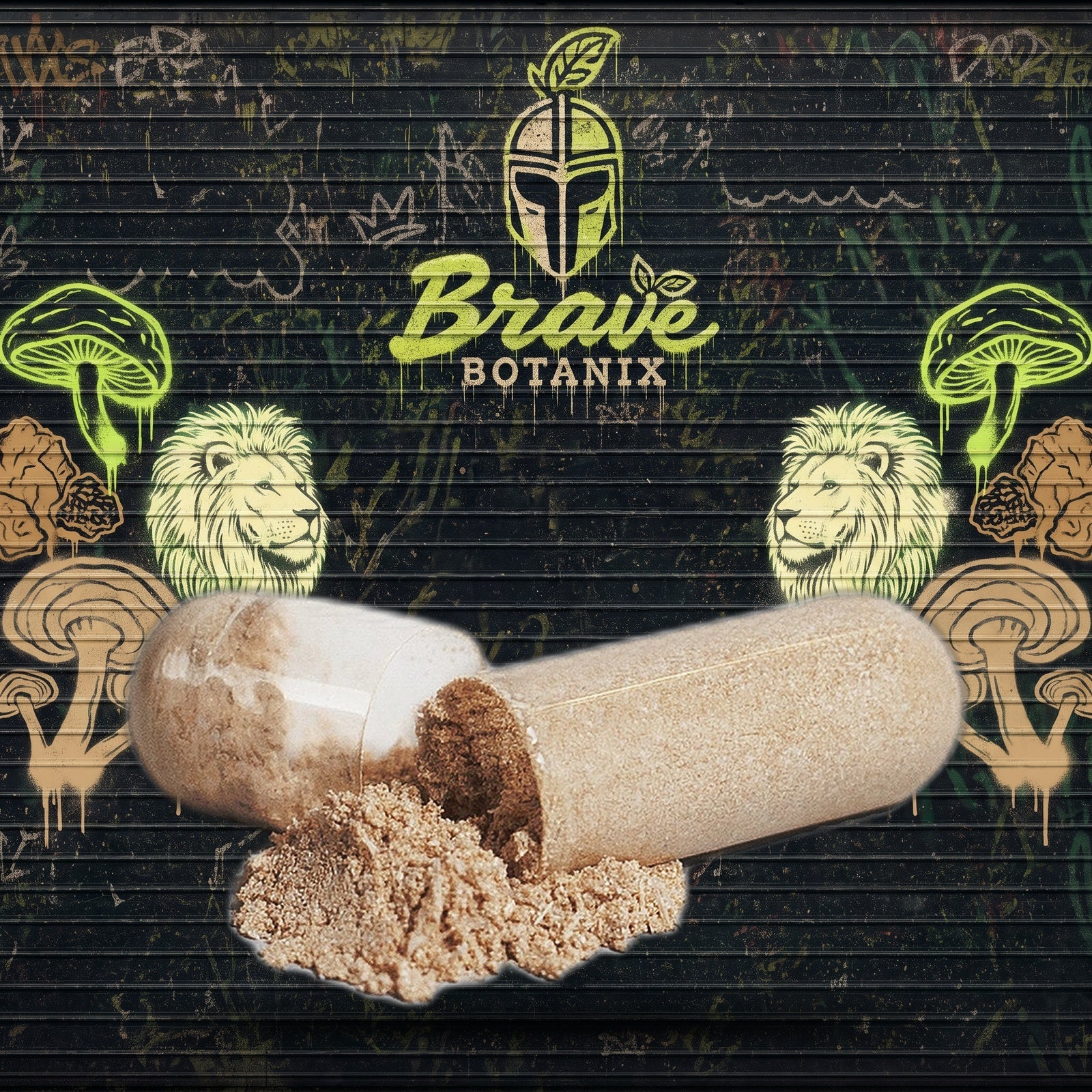 Brave Botanix Shroom Savage Mushroom Mix graffiti mural mockup