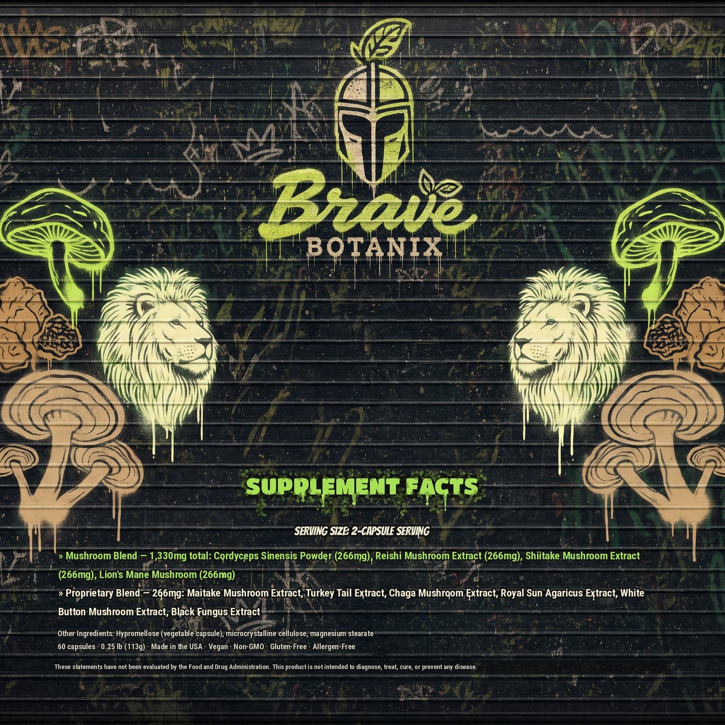 Shroom Savage Mushroom Mix Supplement Facts spray paint mural
