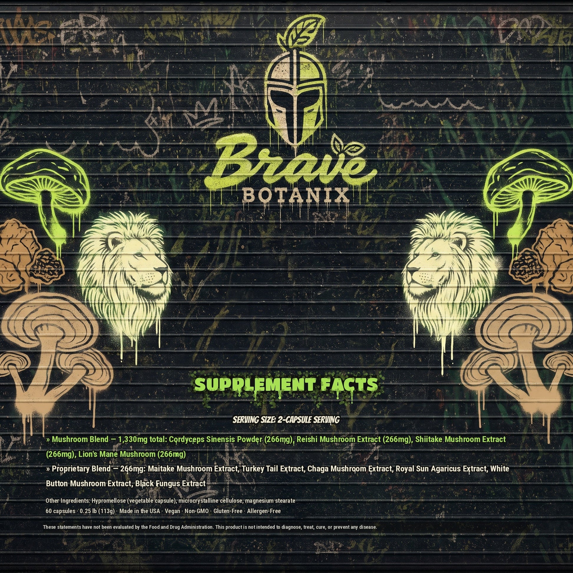 Shroom Savage Mushroom Mix Supplement Facts spray paint mural