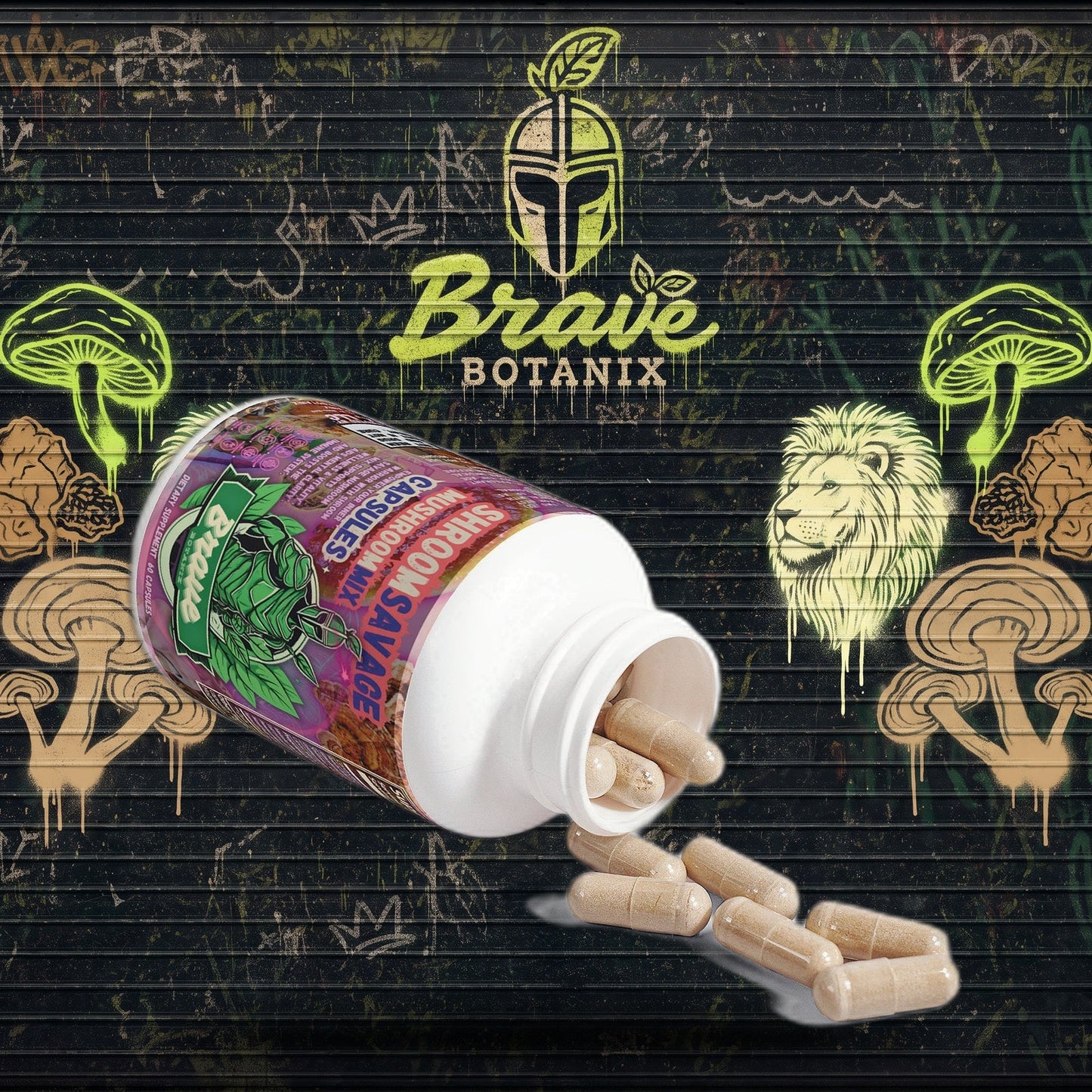 Shroom Savage Mushroom Mix graffiti mural mockup