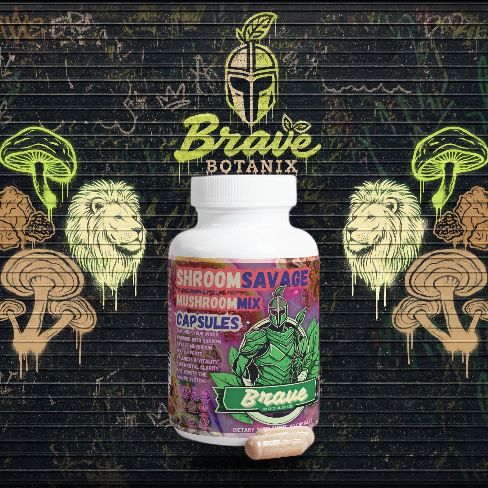 Shroom Savage Mushroom Mix graffiti mural mockup