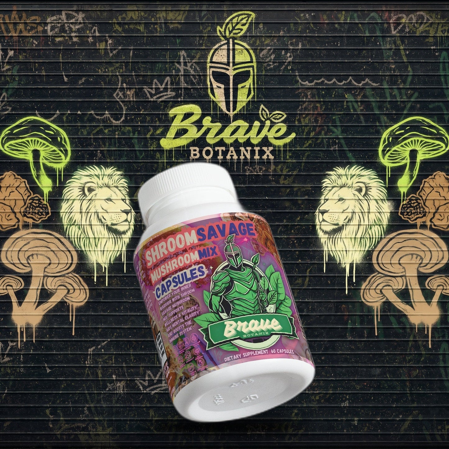Shroom Savage Mushroom Mix graffiti mural mockup