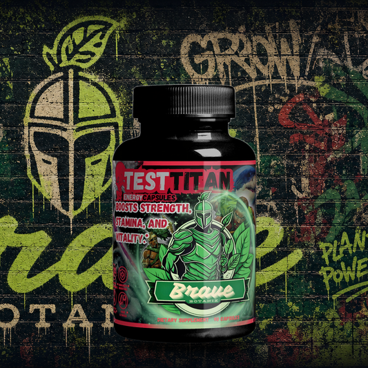 Brave Botanix Test Titan Energy Capsules on graffiti mural background