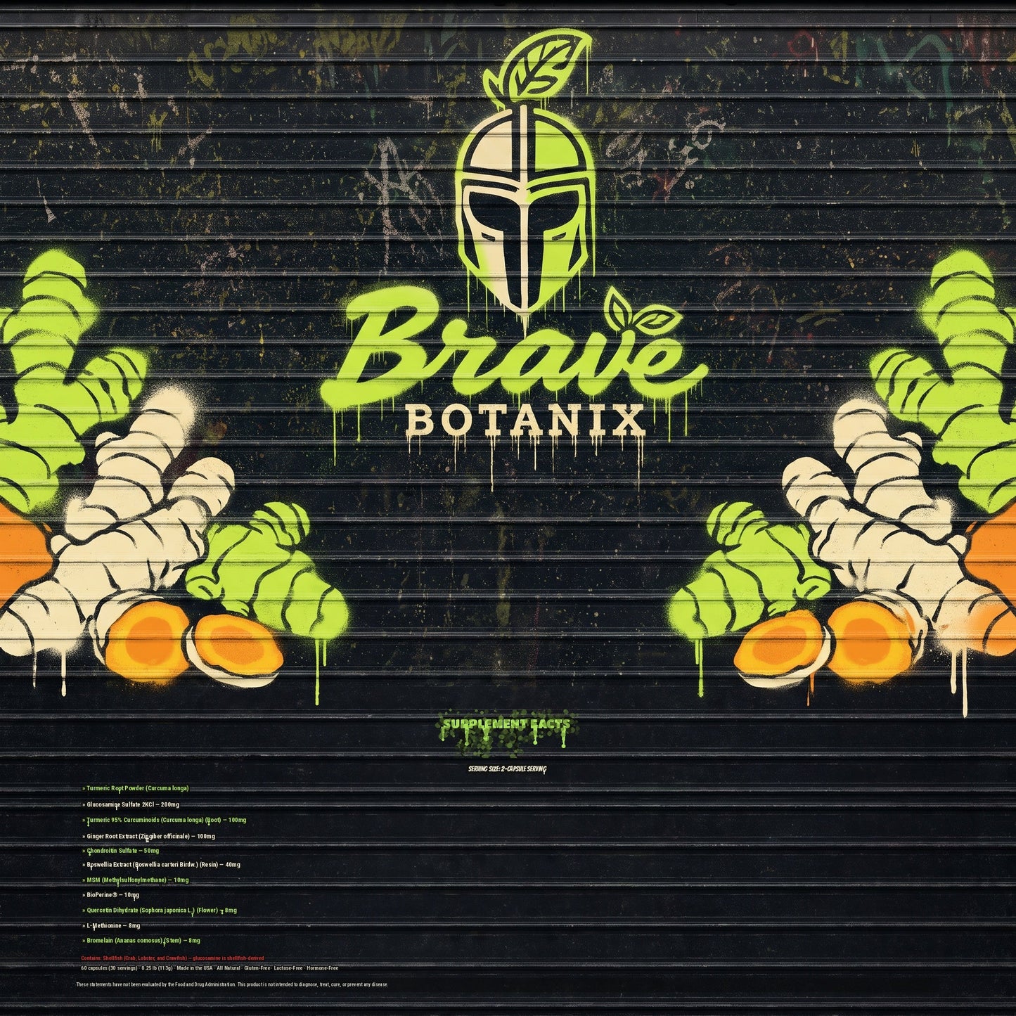 Turmeric Titan Supplement Facts spray paint mural