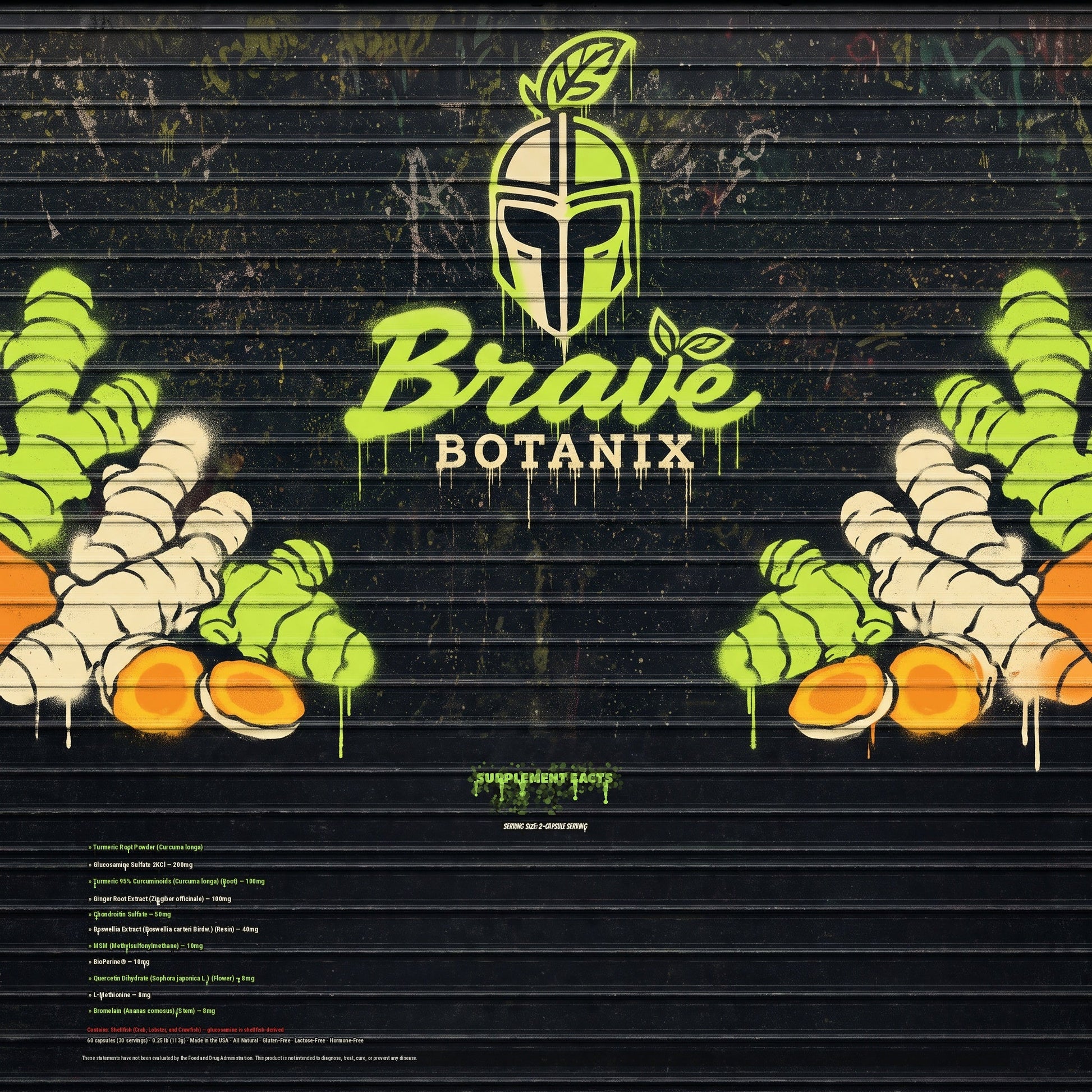 Turmeric Titan Supplement Facts spray paint mural