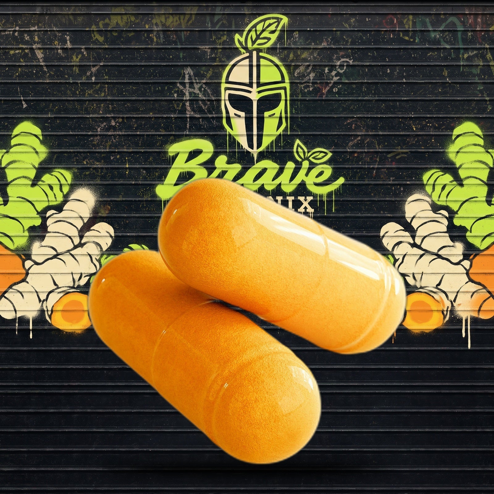 Turmeric Titan Capsules graffiti mural mockup