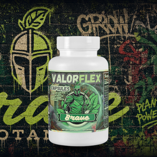 Brave Botanix ValorFlex Capsules on graffiti mural background