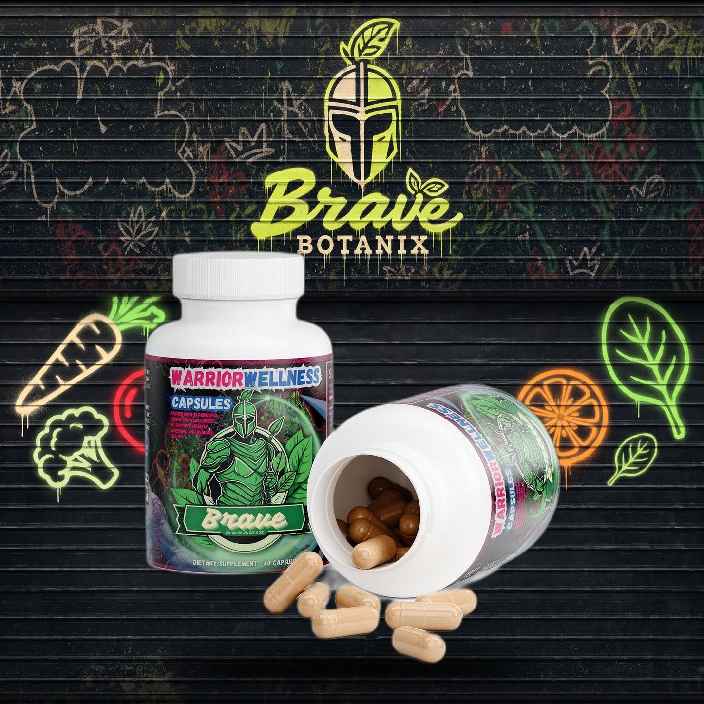 Warrior Wellness Capsules graffiti mural mockup