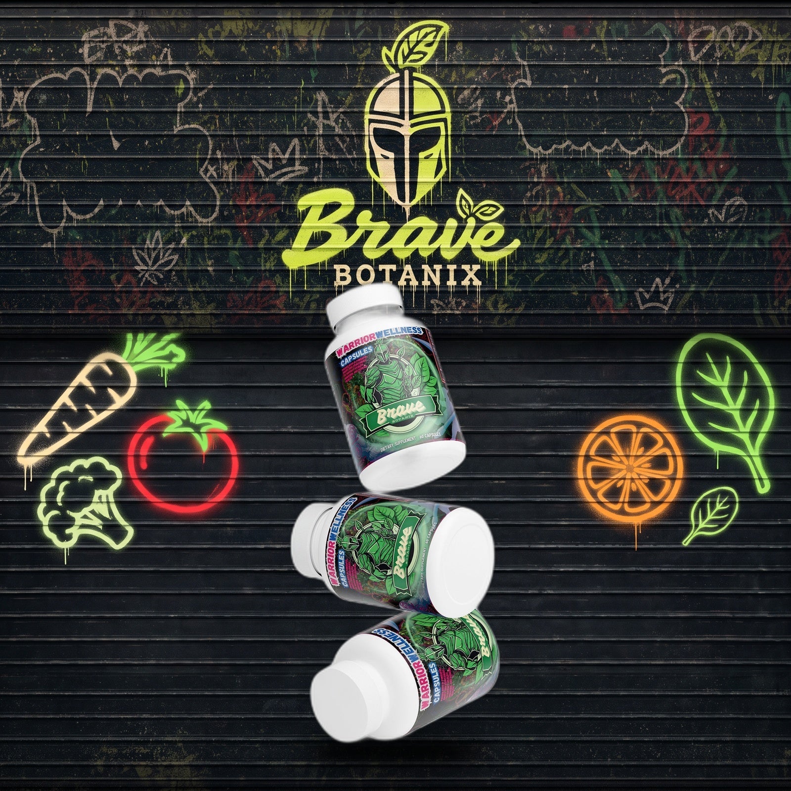 Warrior Wellness Capsules graffiti mural mockup
