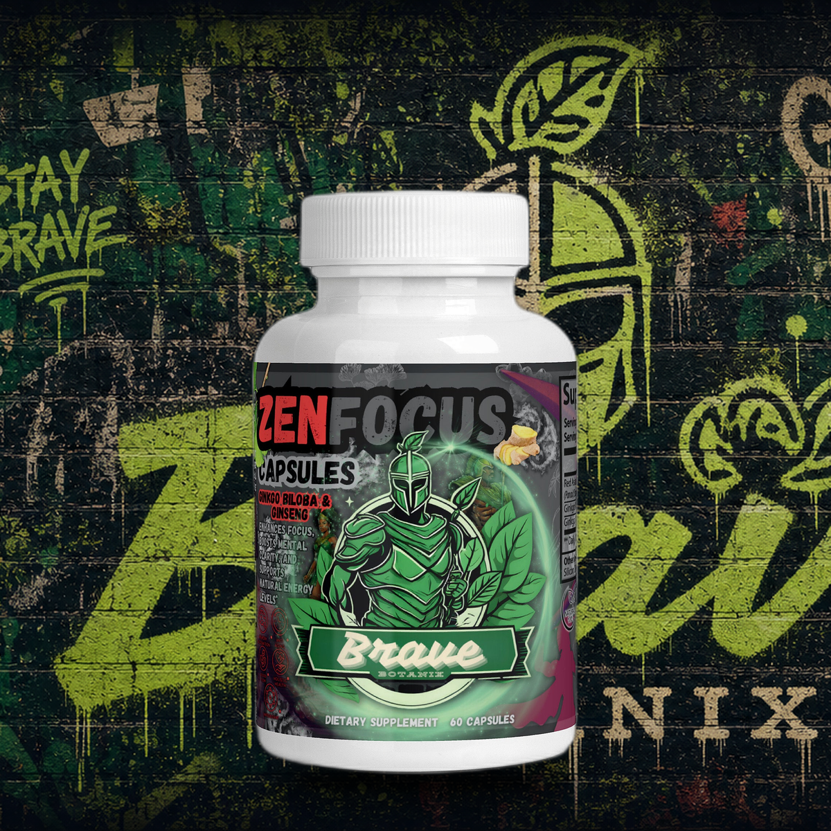 Brave Botanix ZenFocus Capsules on graffiti mural background